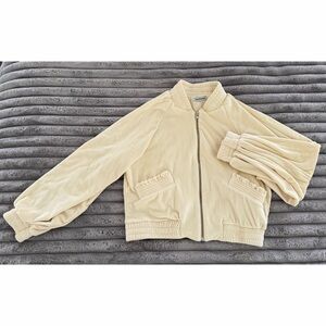 Theo & Spence Soft Velour Zip-Up Cream Bomber Jacket